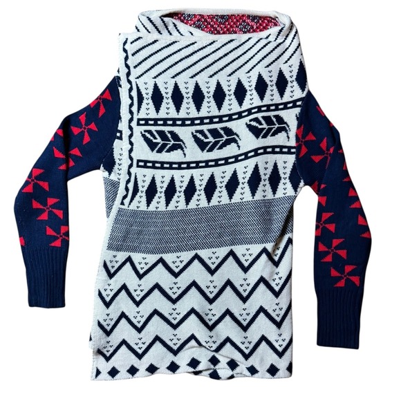 Unbranded Sweaters - Southwestern Fair Isle Knit Open Front Cardigan Navy Cream Red Geometric Boho